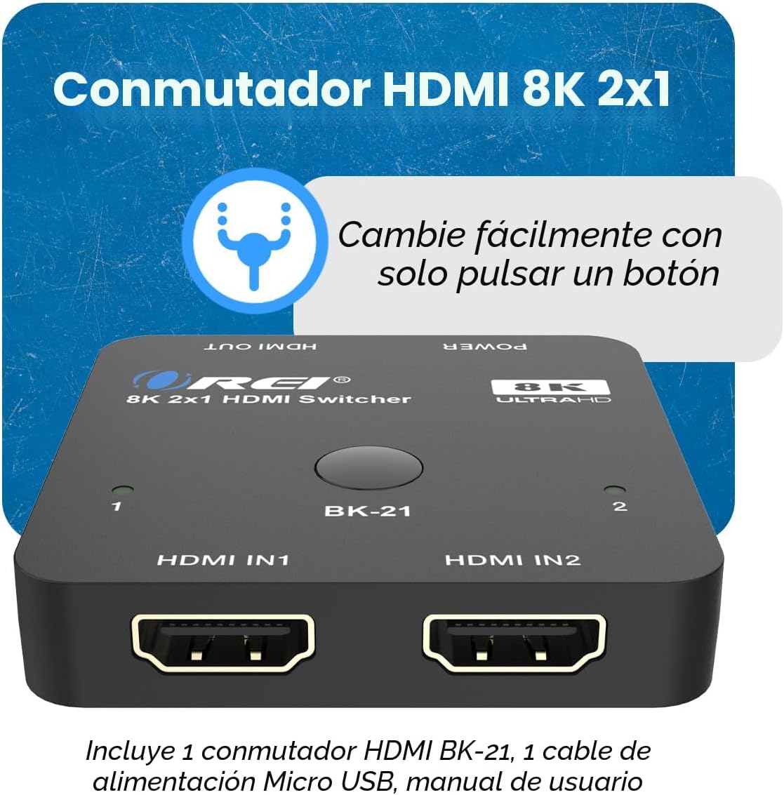 OREI Interruptor HDMI 2.1 de 2 puertos 8K, 8K a 60Hz, 4K a 120Hz