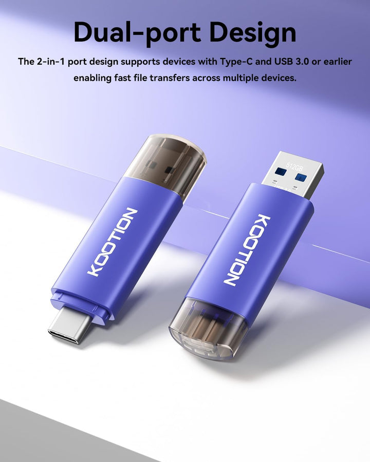 KOOTION - Unidad flash USB C de 512 GB, unidad flash tipo C 2 en 1...