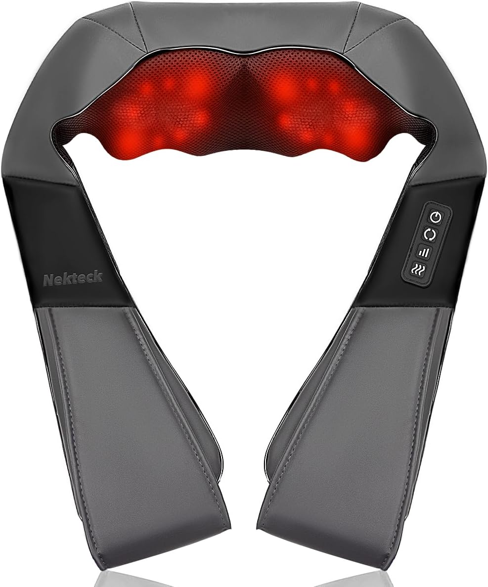 Nekteck Masajeador de cuello Shiatsu con calor para aliviar el dolor, gris