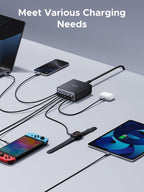 UGREEN Estación de carga USB C de 100 W, cargador de escritorio GaN de 6 puertos con 4 USB-C y 2 USB-A, distribución inteligente de energía para MacBook Pro/Air, Dell XPS, iPad, iPhone 17/16/15