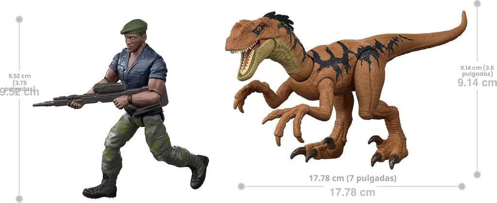Mattel Jurassic World Rebirth - Paquete de figuras de humanos y dinosaurios, Duncan Kincaid y Velociraptor, escala precisa de la película de 3.75 pulgadas, coleccionable