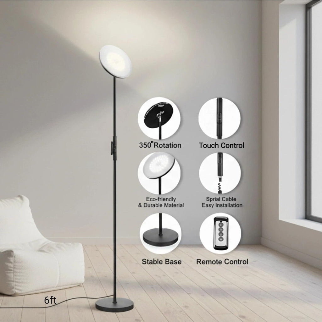 Lámpara Lámpara de pie LED Torchiere con mando a distancia, regulable en
