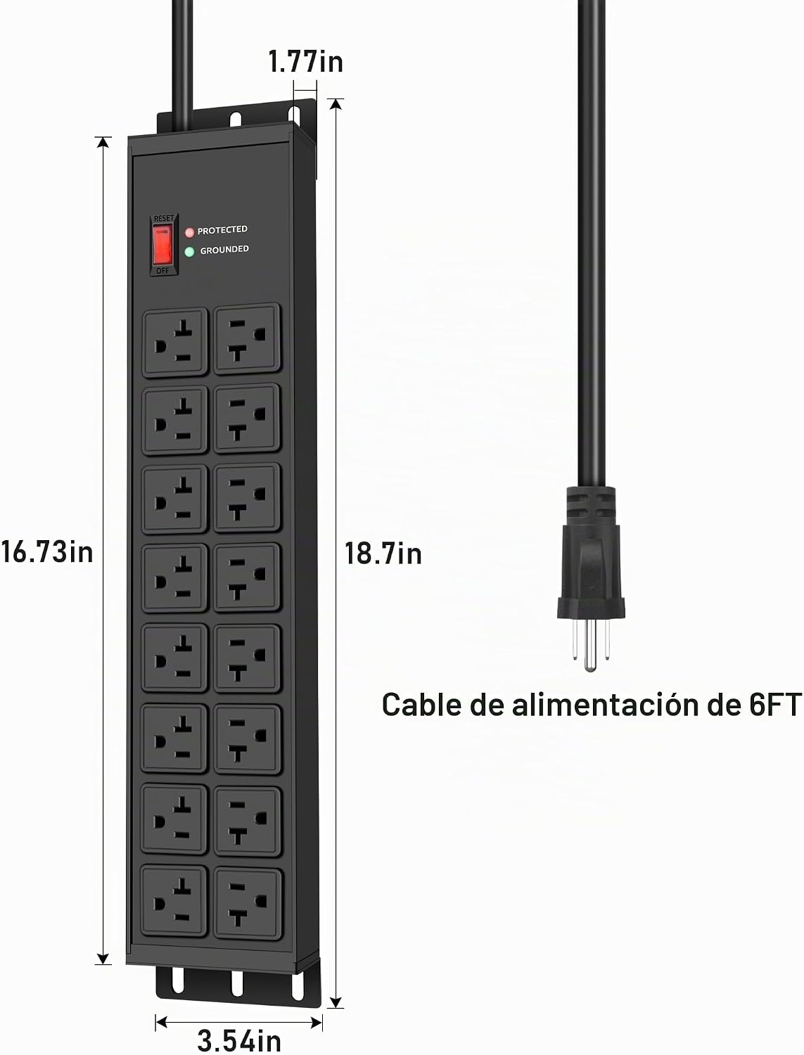 Protector de sobretensiones resistente 4800J, interruptor de 20