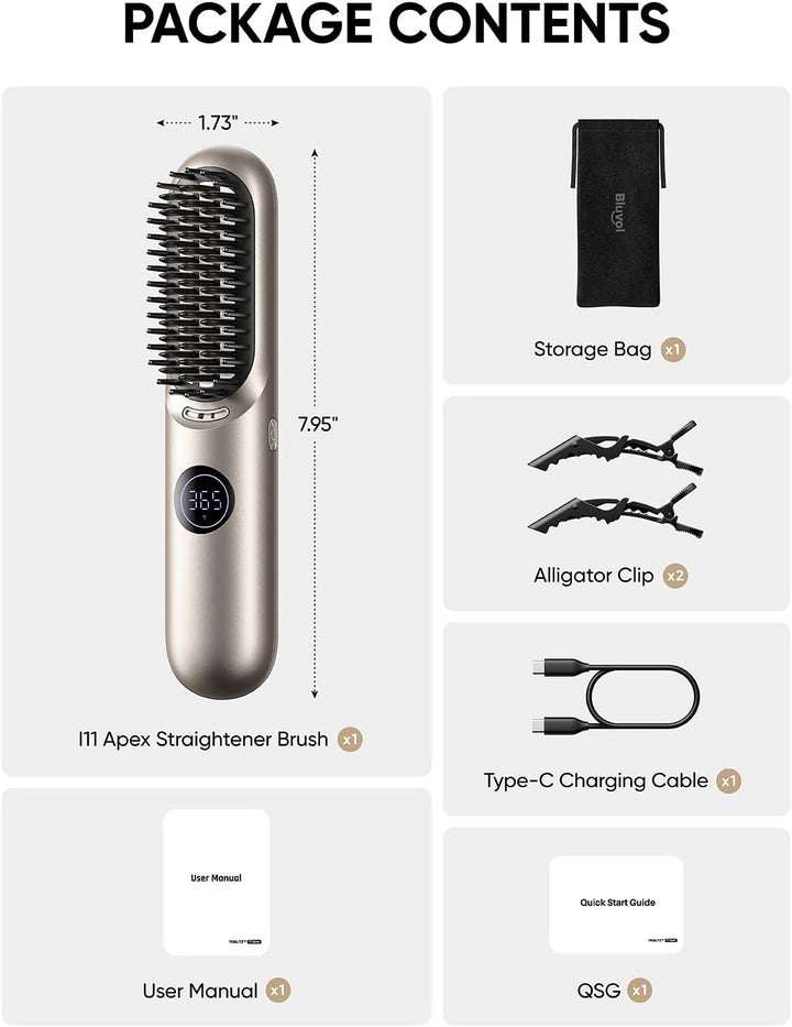 Bluvol I11 Apex Cordless Straightening Comb, Touch-Up Tool with Tra...