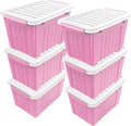 Nazhura Contenedor de almacenamiento de plástico, cajas de almacenamiento apilables y encajables con tapas blancas y hebillas de cierre seguras, contenedor de almacenamiento grande (rosa/blanco, 72