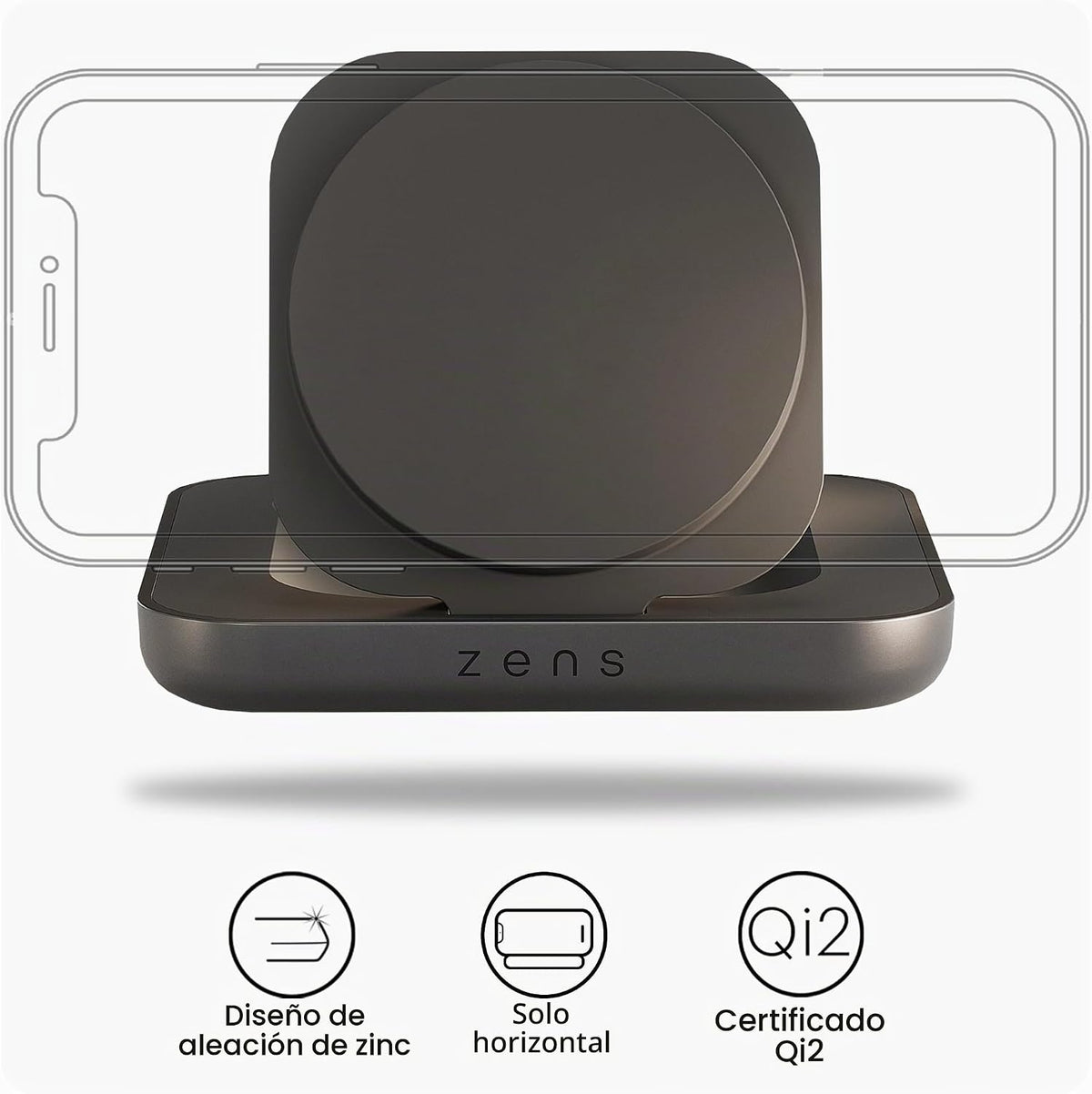 Zens Cargador magnético para mesita de noche, MagSafe Qi2 de 15 W, solo horizontal (sin vertical), modo de espera, compatible con iPhone 17/16/15/14/13/12, adaptador de 20 W, color negro
