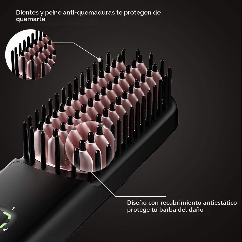 Alisador de barba para hombres, cepillo térmico para barba, peine iónico para barba con 5 ajustes de calor, alisado rápido antiquemaduras para barbas rizadas gruesas, kit de aseo de viaje