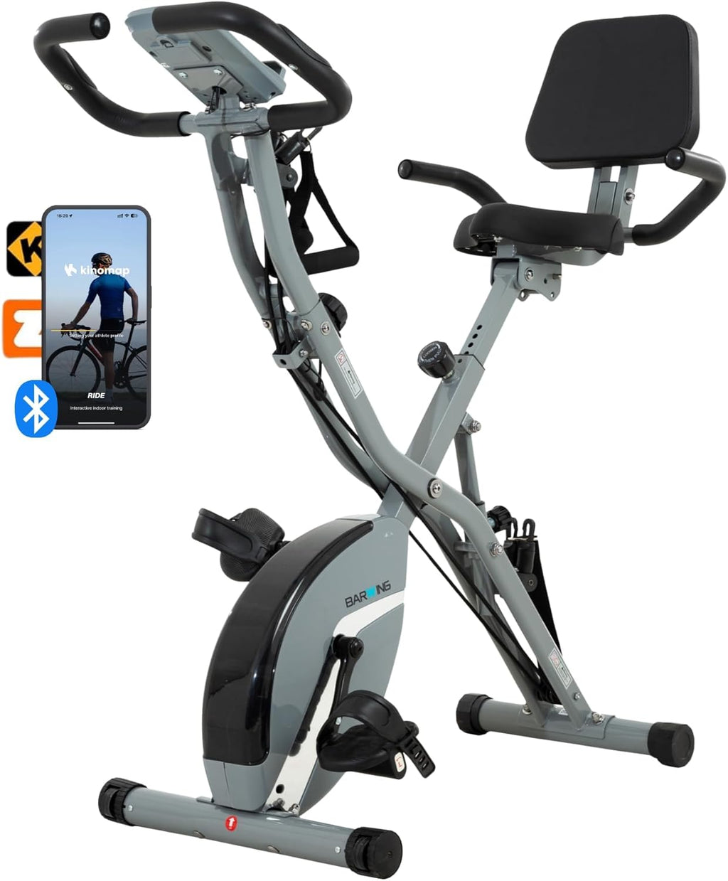 BARWING Bicicleta Estacionaria de Inicio para Ejercicio en Casa, 5 EN 1 Plegable para Ciclismo Indoor para Personas Mayores, Capacidad 350LB, Resistencia Magnética de 16 Niveles, Ajustes de Respaldo y Asiento