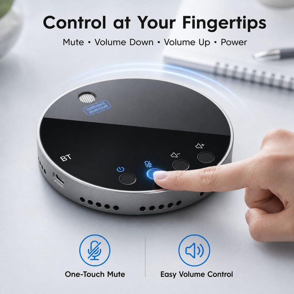 Altavoz de conferencia Bluetooth y micrófono, altavoz Bluetooth para sala de reuniones pequeña, altavoz de conferencia inalámbrico 360 ° con cancelación de ruido micrófonos para computadora