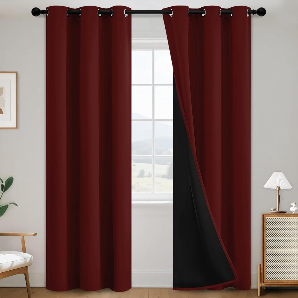 SimpleHome Cortinas opacas 100% color rojo burdeos para oscurecer la sala