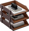 Organizador de escritorio de piel, bandeja de 3 niveles apilable para suministros de oficina, papel, archivo, revista, organización perfecta para oficina para escritorio (marrón-3 niveles)
