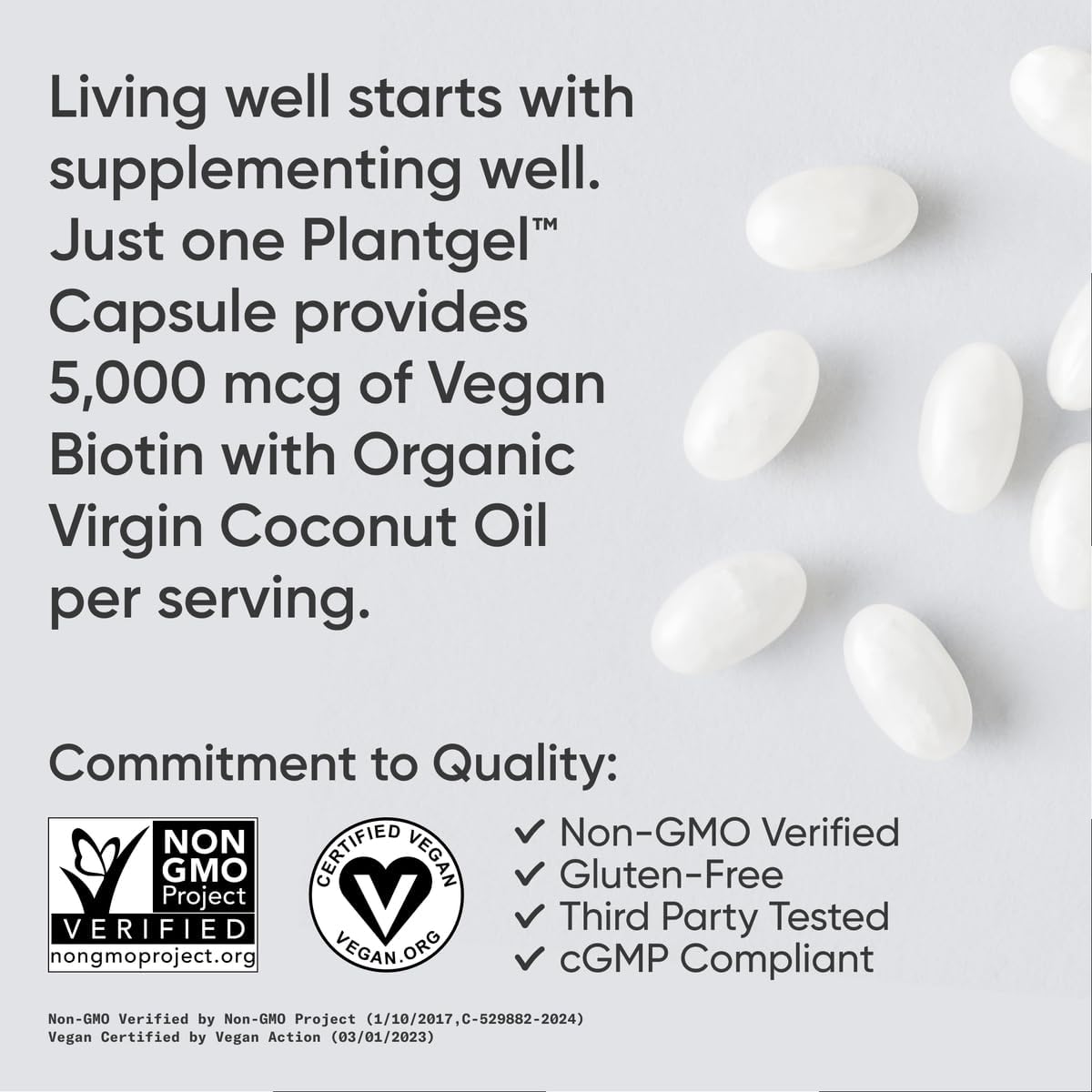 Biotin (alta potencia) 5000 mcg por cápsula vegetariana; mejorada c...