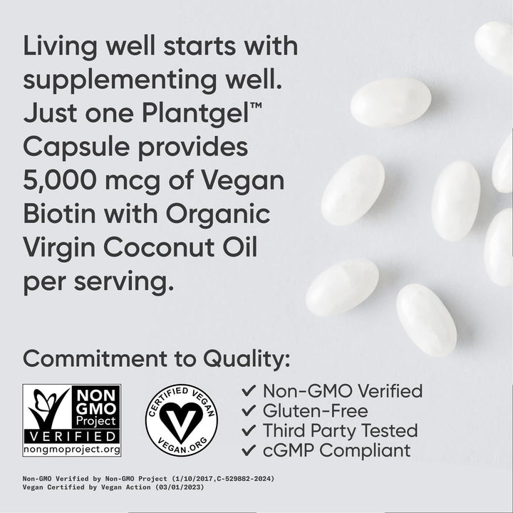 Biotin (alta potencia) 5000 mcg por cápsula vegetariana; mejorada c...