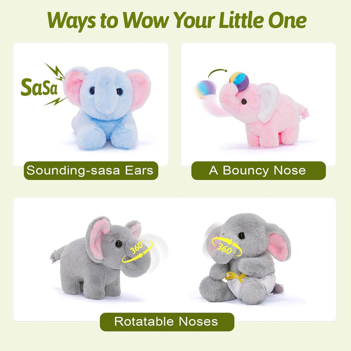 OUOZZZ Animal de peluche de elefante con 4 elefantes bebés, juego d...