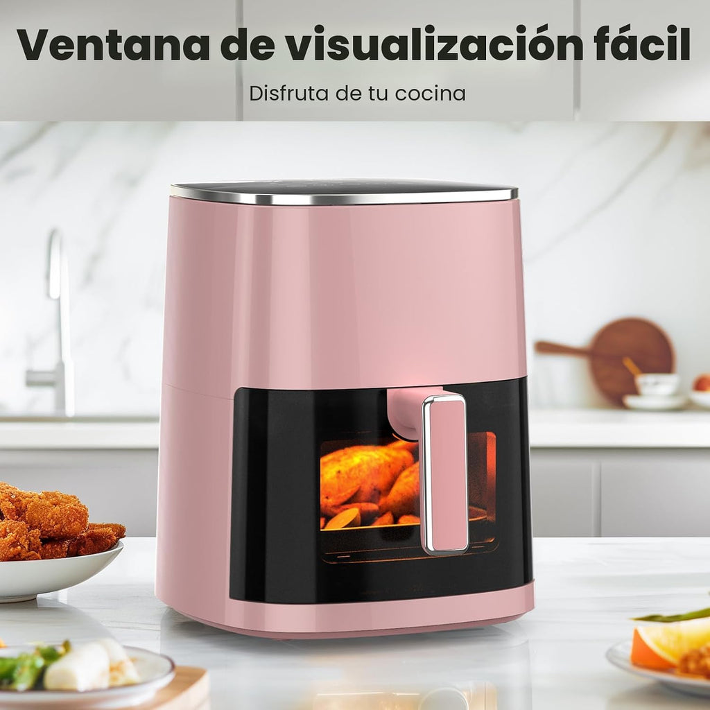 Sweetcrispy Freidora de aire de 6 cuartos con ventana, horno de freidora de aire cuadrado 12 en 1 para la familia, tecnología rápida de aire crujiente de 400 °F, deshidratación, cesta antiadherente y