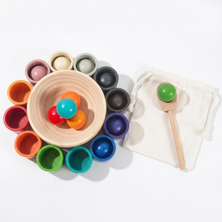 Juguetes Montessori de bolas arcoíris en vasos para niños de 3 años...