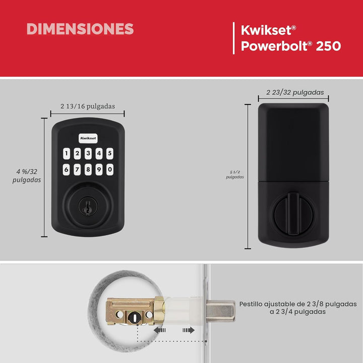Kwikset Powerbolt 250 - Cerradura electrónica de transición con tec...