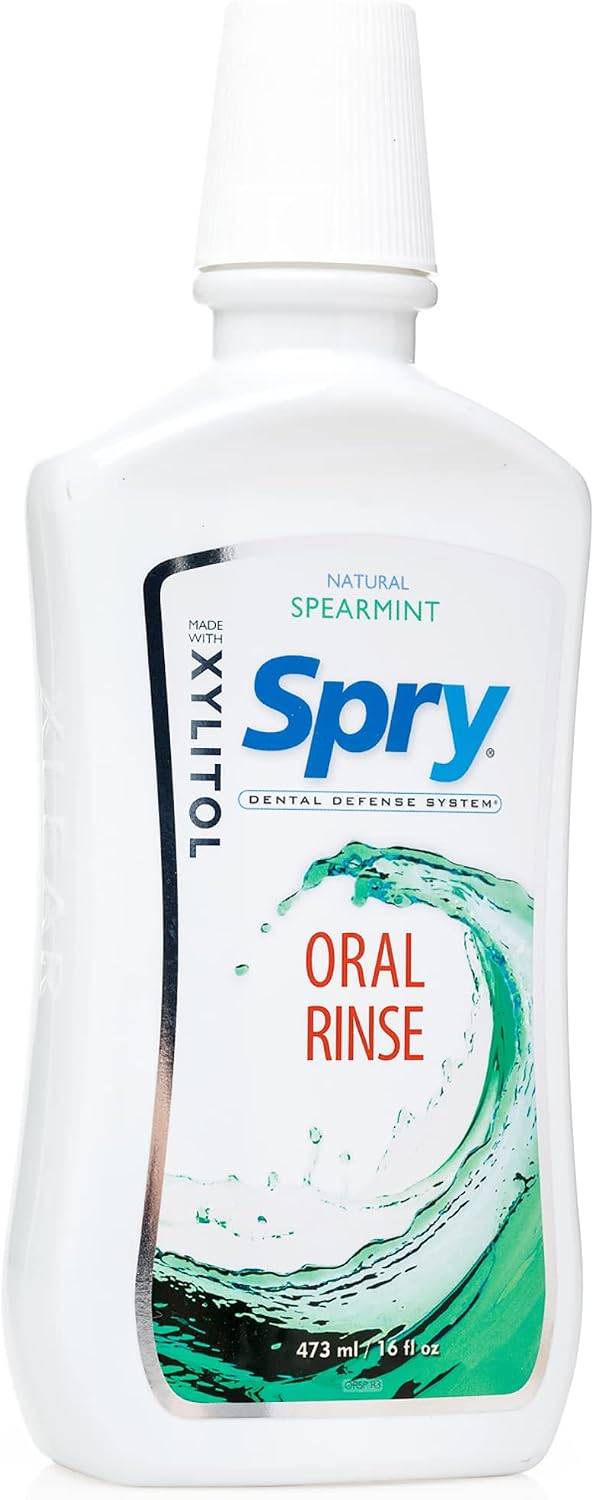 Spry Enjuague bucal de xilitol natural sin flúor con soporte de esm...
