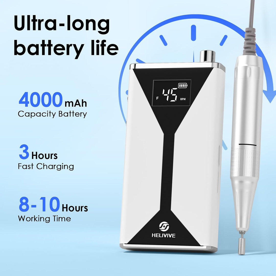 HELIVIVE Taladro de uñas eléctrico profesional de 45000 RPM (portát...