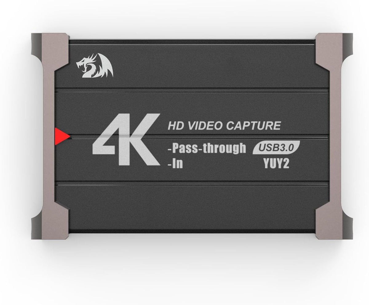 Redragon VC321 - Tarjeta de captura de video 4K, USB 3.0 1080p 60 fps captura de video, paso HDMI 4K, transmisión de latencia cero, compatible con Windows/Mac, captura de juegos para PS5, Xbox, NS