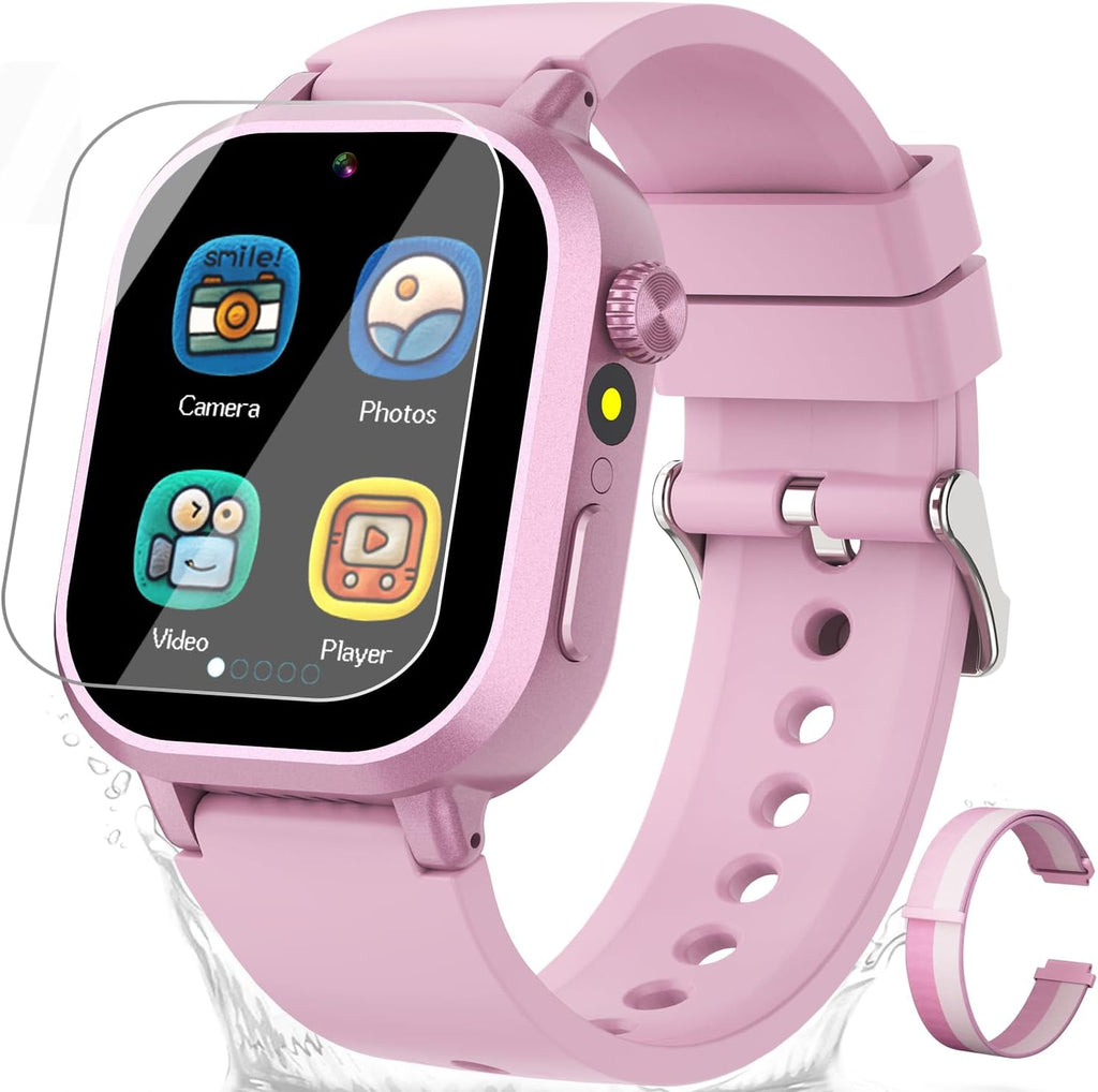 Reloj inteligente impermeable para niños y niñas de 5 a 12 años con 39 juegos, cámara HD, video, música, seguimiento de hábitos, alarma, podómetro, reloj inteligente para niños, regalo de cumpleaños para niñas de 5, 6, 7, 8 (rosa)