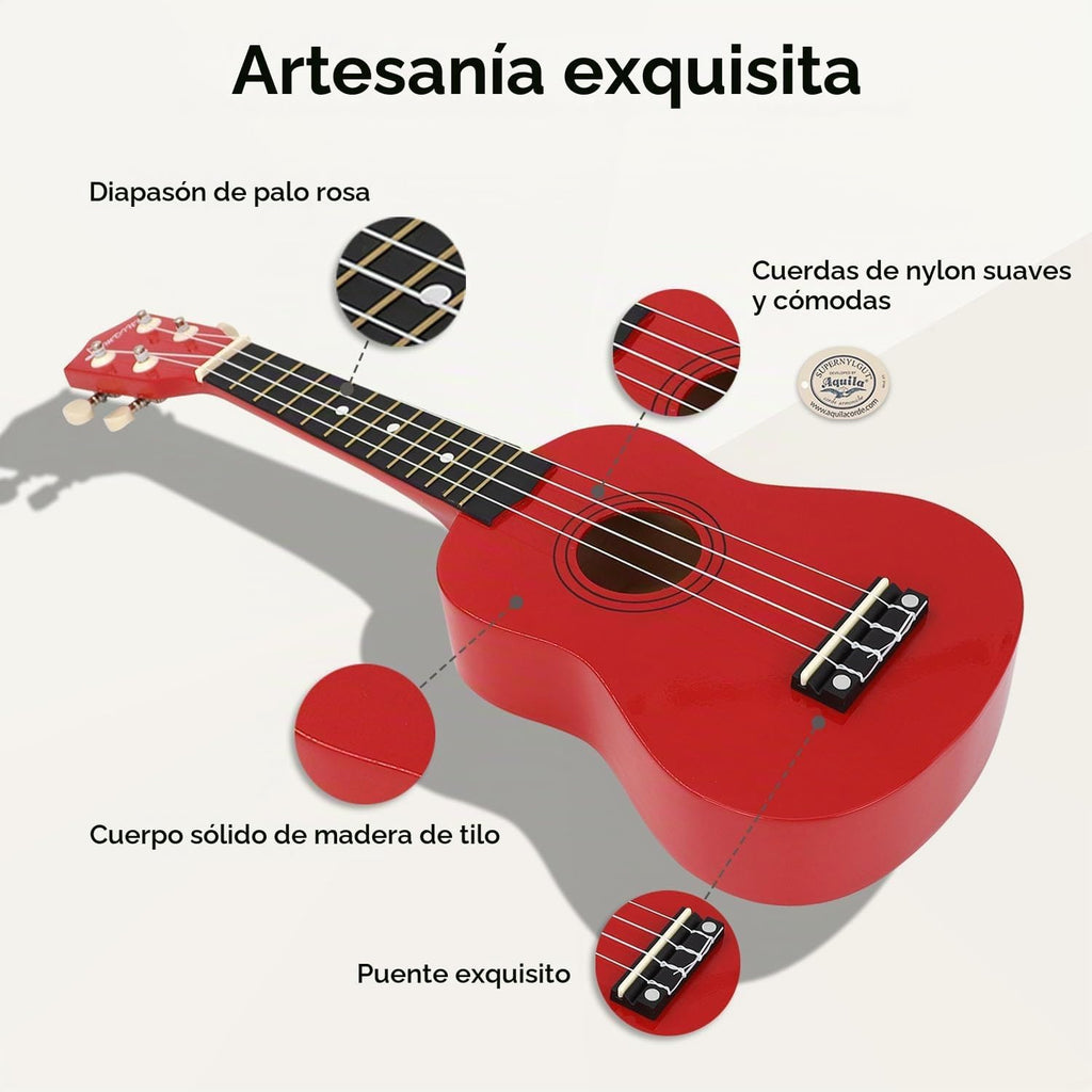 Ukelele soprano para niños, kit de ukelele de madera hawaiana de 21