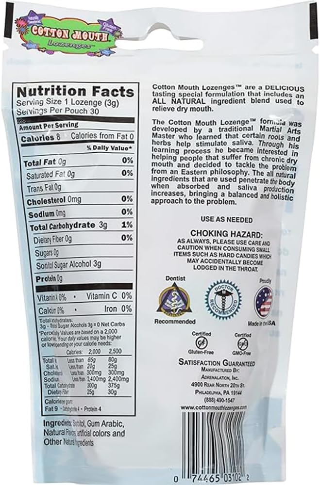 Cotton Mouth Lozenges Mezcla de frutas para aliviar la boca seca, b...