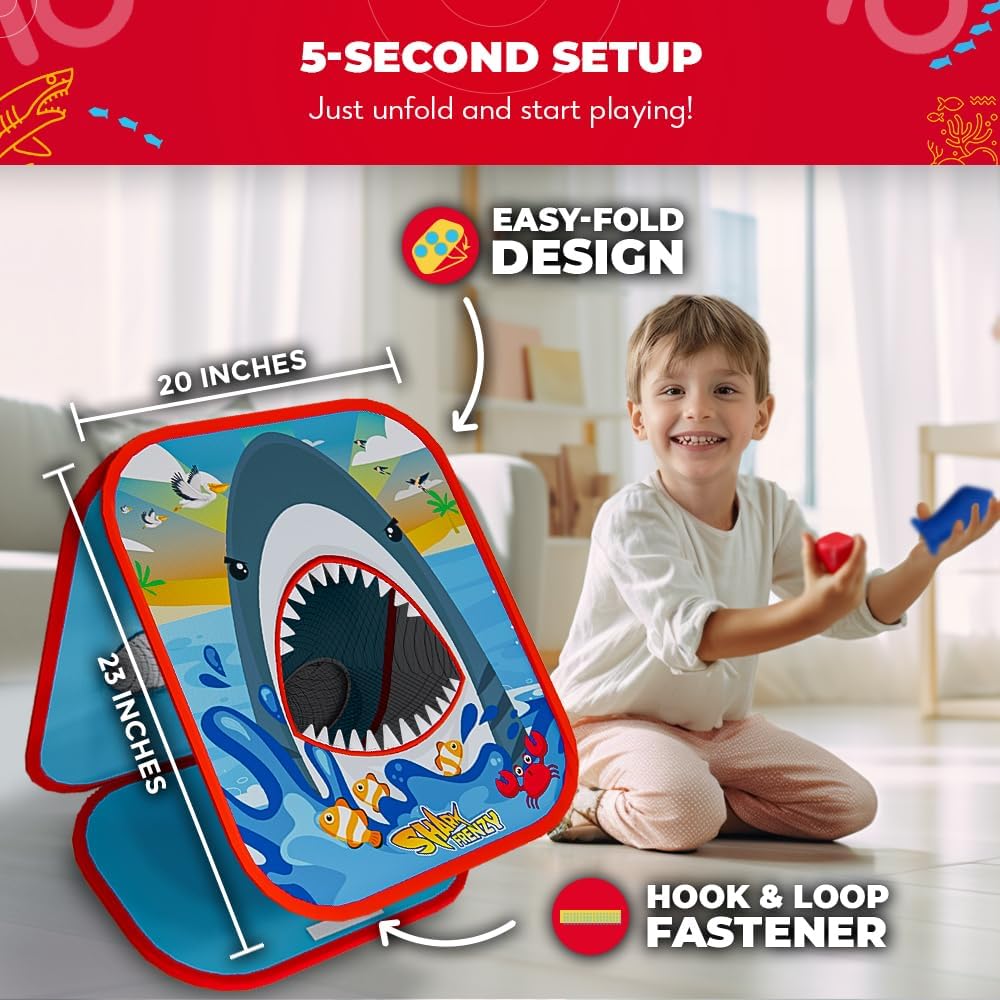 SWOOC Games® - Shark Frenzy™ | Juego de lanzamiento de bolsa de puf 2 en 1 para niños | Juegos de fiesta para niños con configuración en 5 segundos | Diversión al aire libre para niños pequeños |