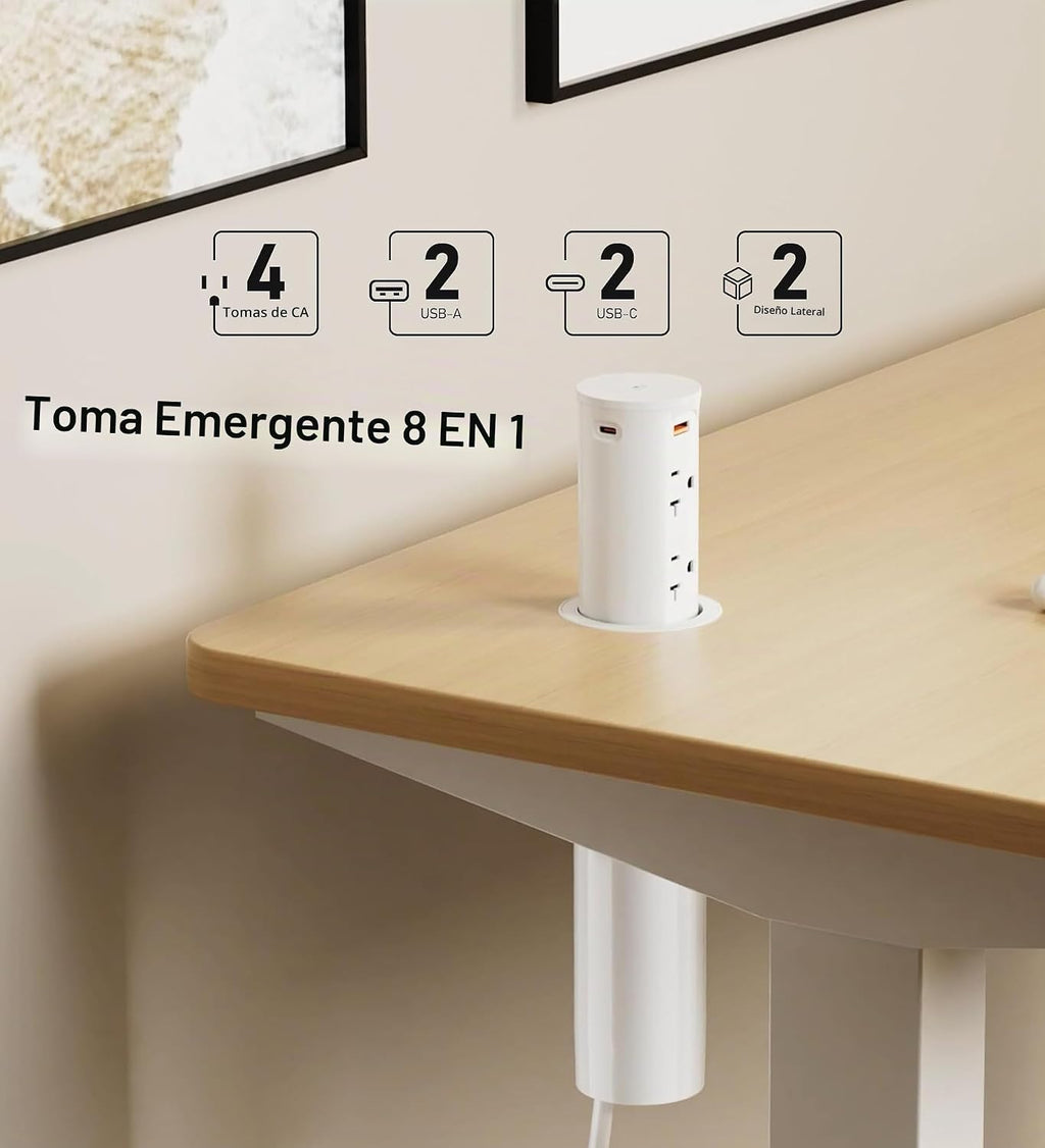 Toma de corriente desplegable de 20 A para encimera, tira de alimentación empotrada con agujero de 2.5 pulgadas, receptáculo resistente a manipulaciones, USB C de 20 W, 4 tomas, ahorro de espacio para cocina, escritorio de oficina, cable de extensión de 1
