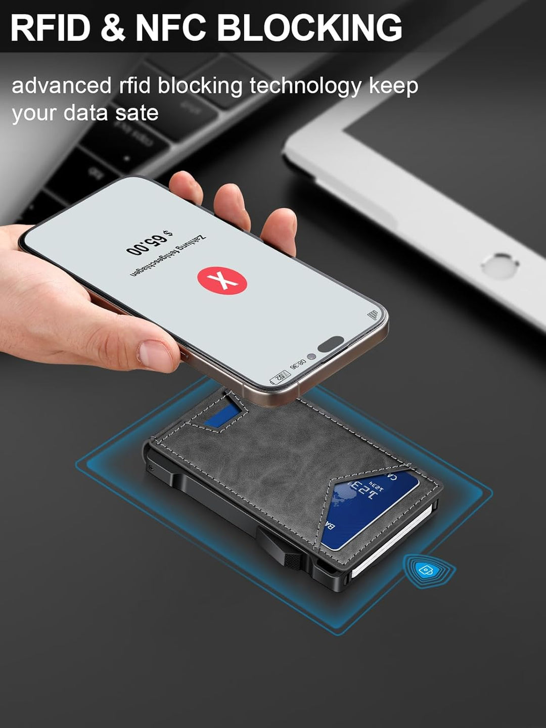 Cartera para hombre con RFID con 2 ventanas para identificación y c...
