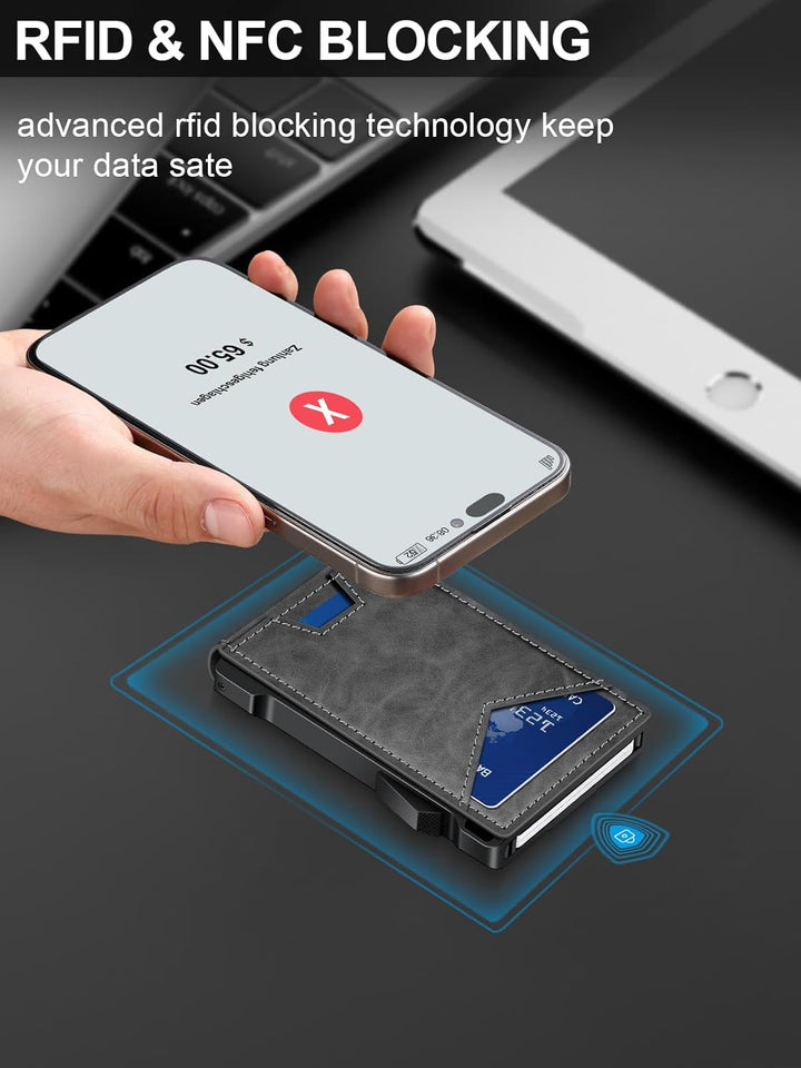 Cartera para hombre con RFID con 2 ventanas para identificación y c...