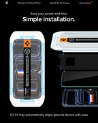 Spigen GlasTR EZ FIT Privacy Screen Protector para iPhone 17 Pro, 17, 16 Pro