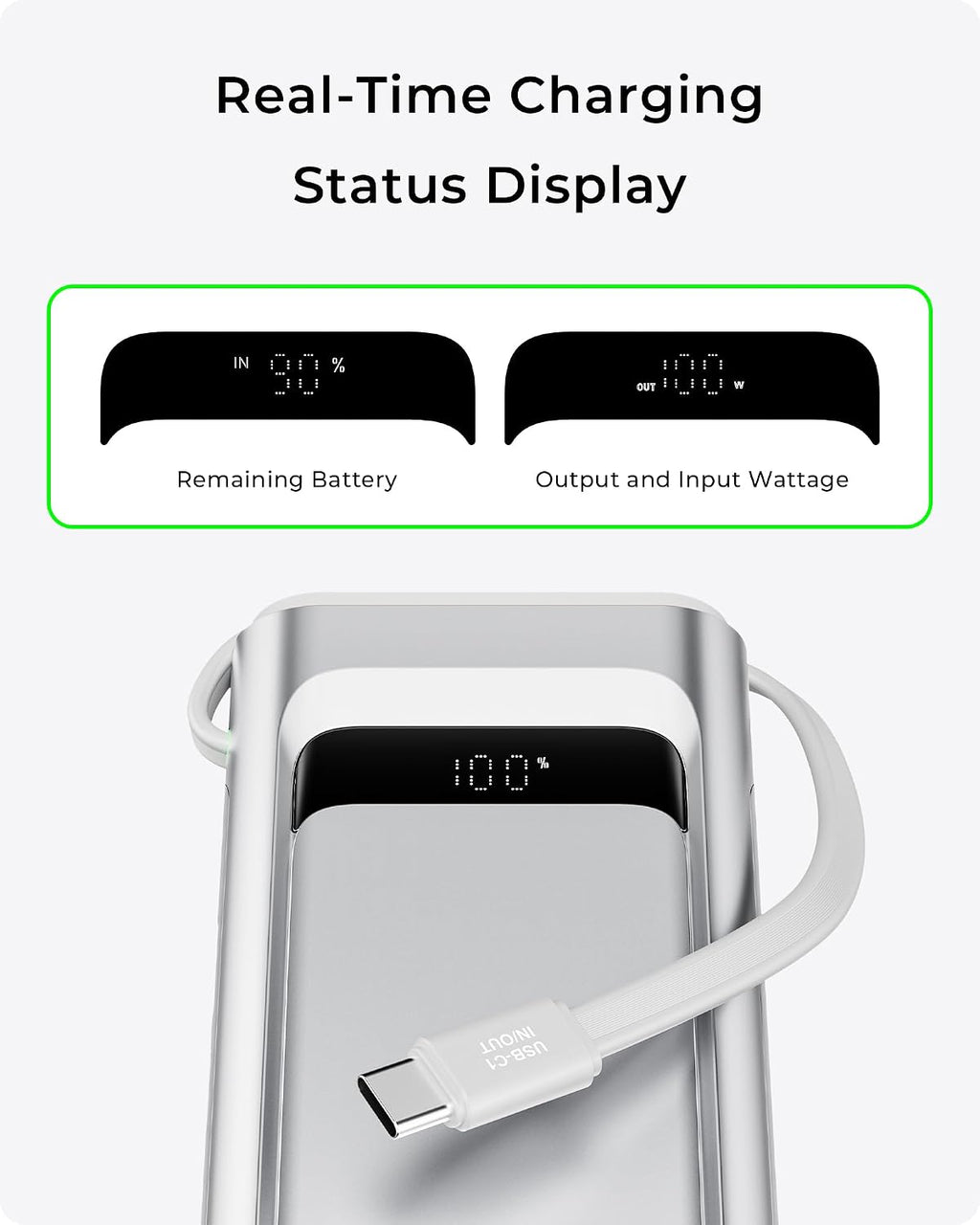 Cargador portátil de 100 W, banco de energía de 10000 mAh con cable