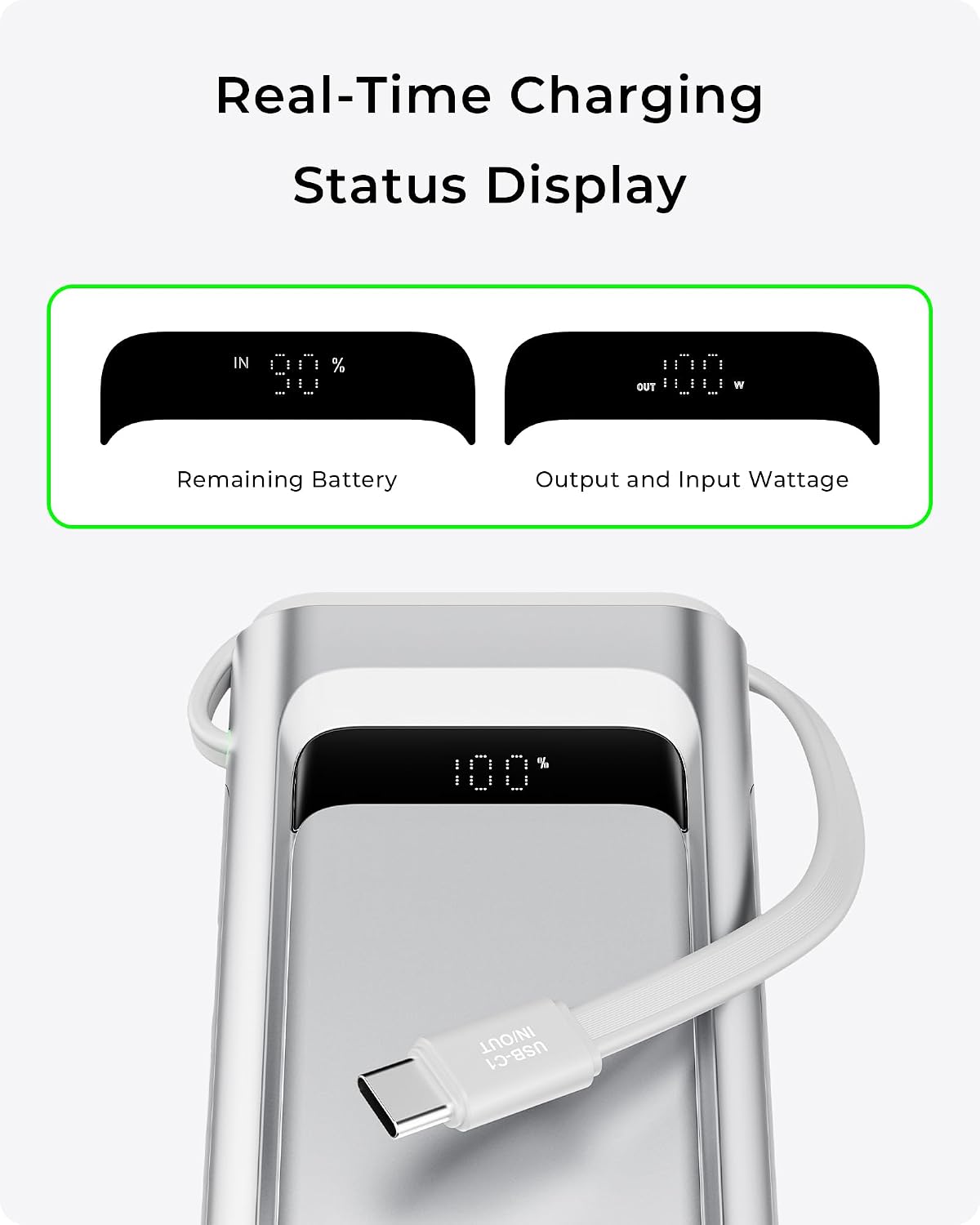 Cargador portátil de 100 W, banco de energía de 10000 mAh con cable