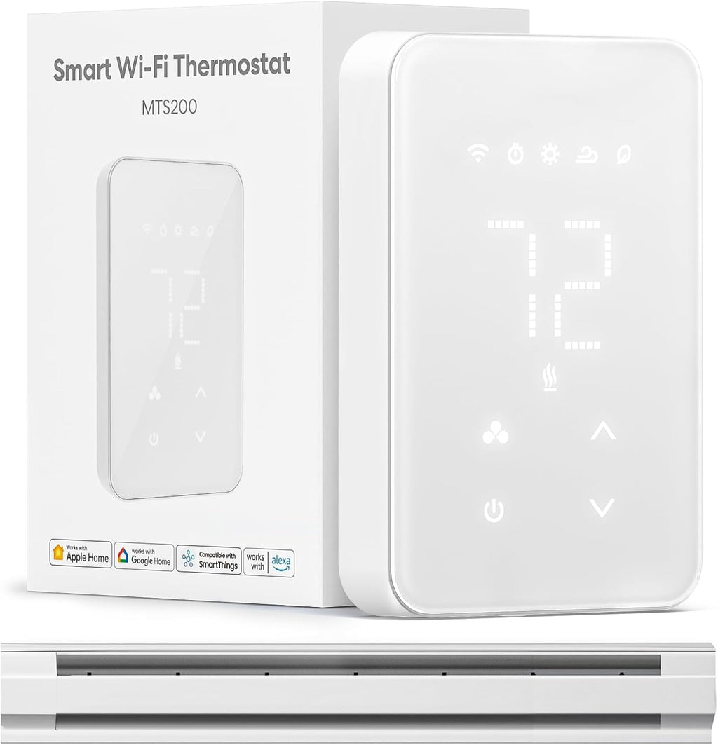 meross Termostato inteligente para zócalos eléctricos y calentadores de pared, compatible con HomeKit, Alexa y Google Home, Termostato programable Wi-Fi de 120V-240V con fácil instalación, ahorro de