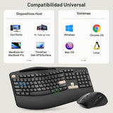Combo de teclado y mouse inalámbricos, teclas onduladas de tamaño c...