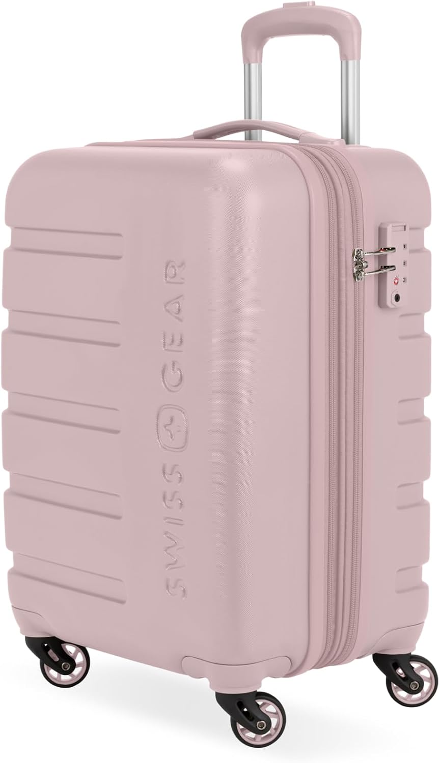 SWISSGEAR Signature Hardside - Maleta giratoria expandible de mano, construcción de ABS, bloqueo compatible con TSA y portavasos integrado, rosa, 19 pulgadas