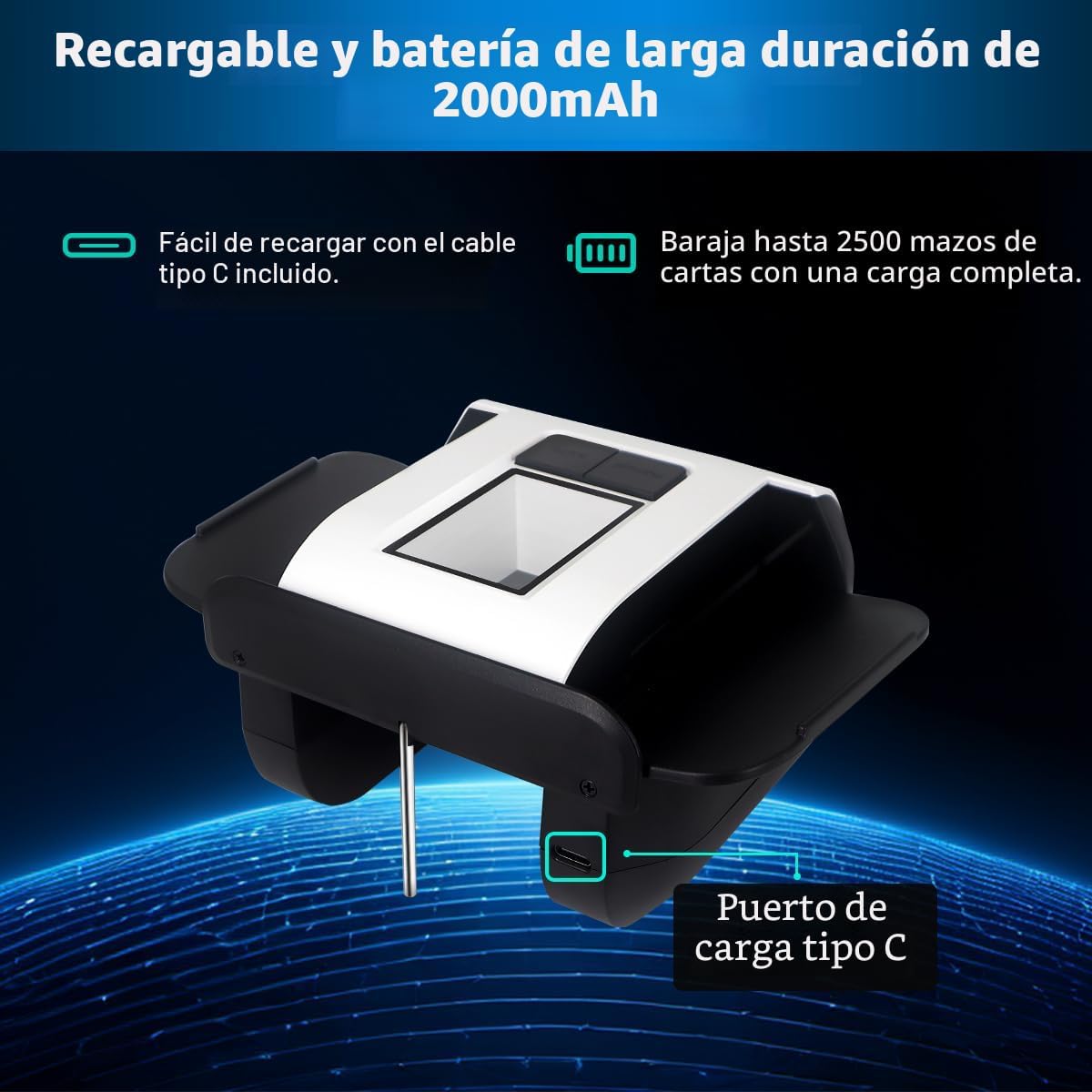 ShuffleBox Barajador automático de tarjetas S1 con batería incorporada recargable de 2000 mAh, máquina barajadora ultra silenciosa de 2 cubiertas