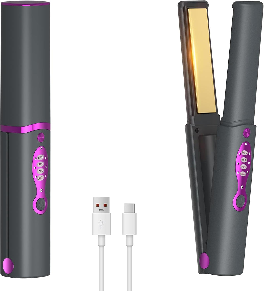 Cordless Hair Straightener Curler, 2-in-1 Portable Travel Mini Flat...
