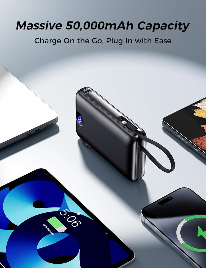 Sucrosey Cargador portátil de 50000 mAh con cable integrado y enchu...