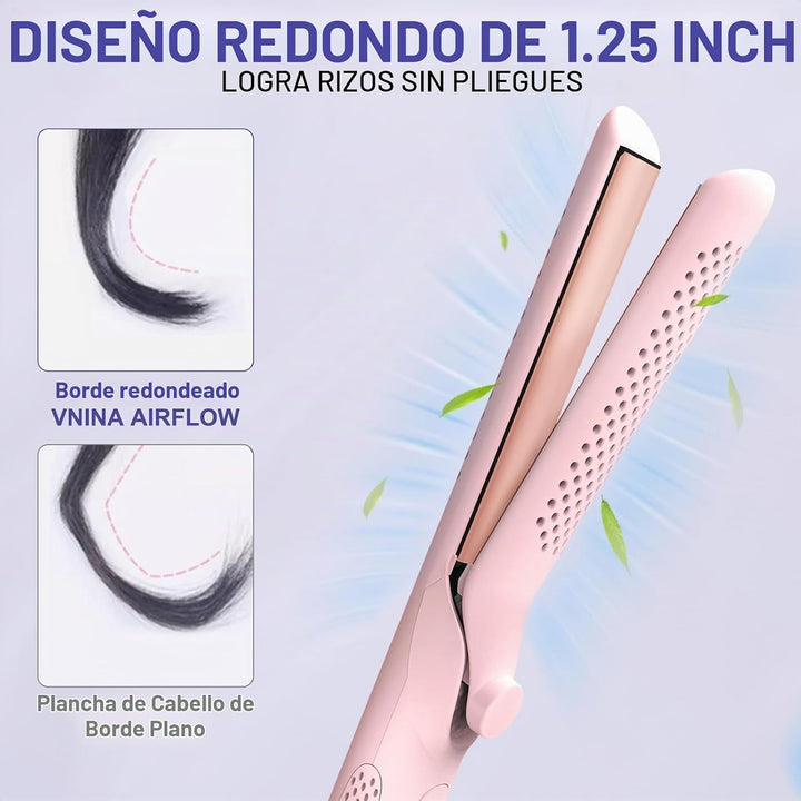 Plancha de pelo 2 en 1, rizador de flujo de aire frío de 360°, riza...