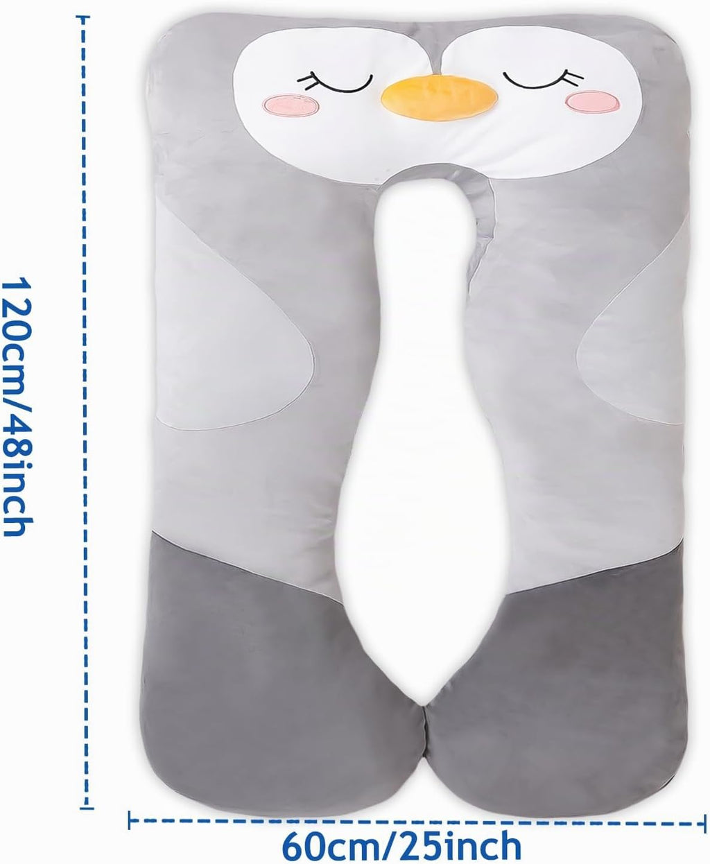 Almohada larga de felpa en forma de U de 47x23 pulgadas para niños, almohada grande y suave con forma de pingüino para dormir, peluches grandes y bonitos, funda lavable, regalo para niños y