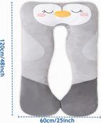 Almohada larga de felpa en forma de U de 47x23 pulgadas para niños, almohada grande y suave con forma de pingüino para dormir, peluches grandes y bonitos, funda lavable, regalo para niños y