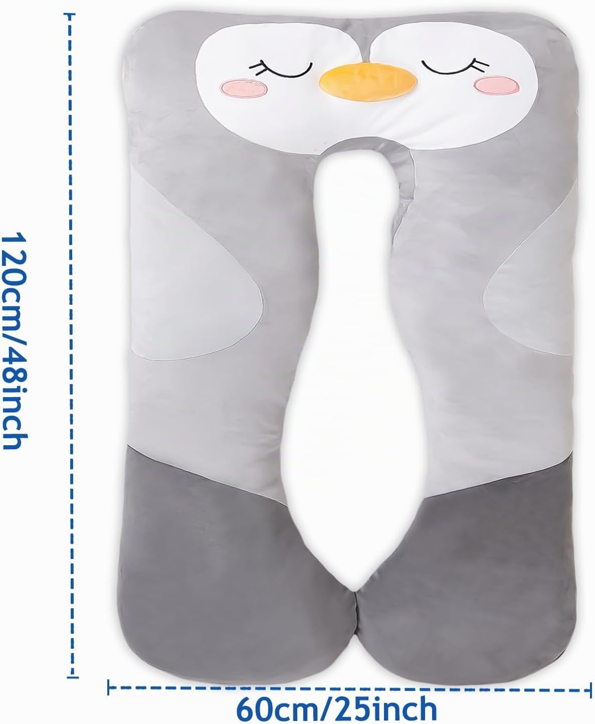 Almohada larga de felpa en forma de U de 47x23 pulgadas para niños, almohada grande y suave con forma de pingüino para dormir, peluches grandes y bonitos, funda lavable, regalo para niños y