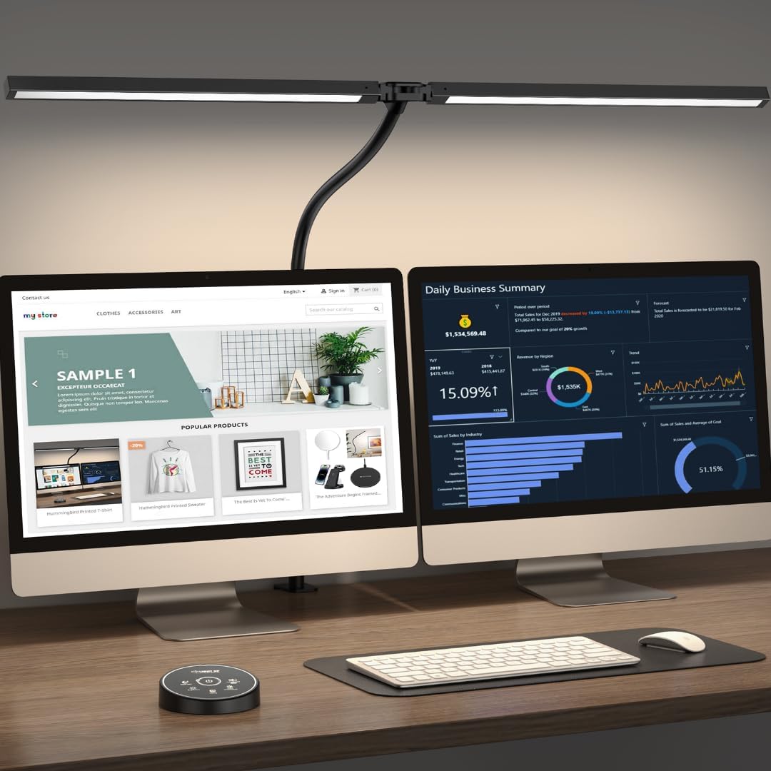 Lámpara Lámpara de escritorio LED para oficina y hogar - Lámpara de arquitecto de cuidado de los ojos con abrazadera,Monitor de computadora de pantalla dual Luz inteligente de trabajo: 24W Lámpara de mesa de iluminación ajustable flexible de 5 colores par