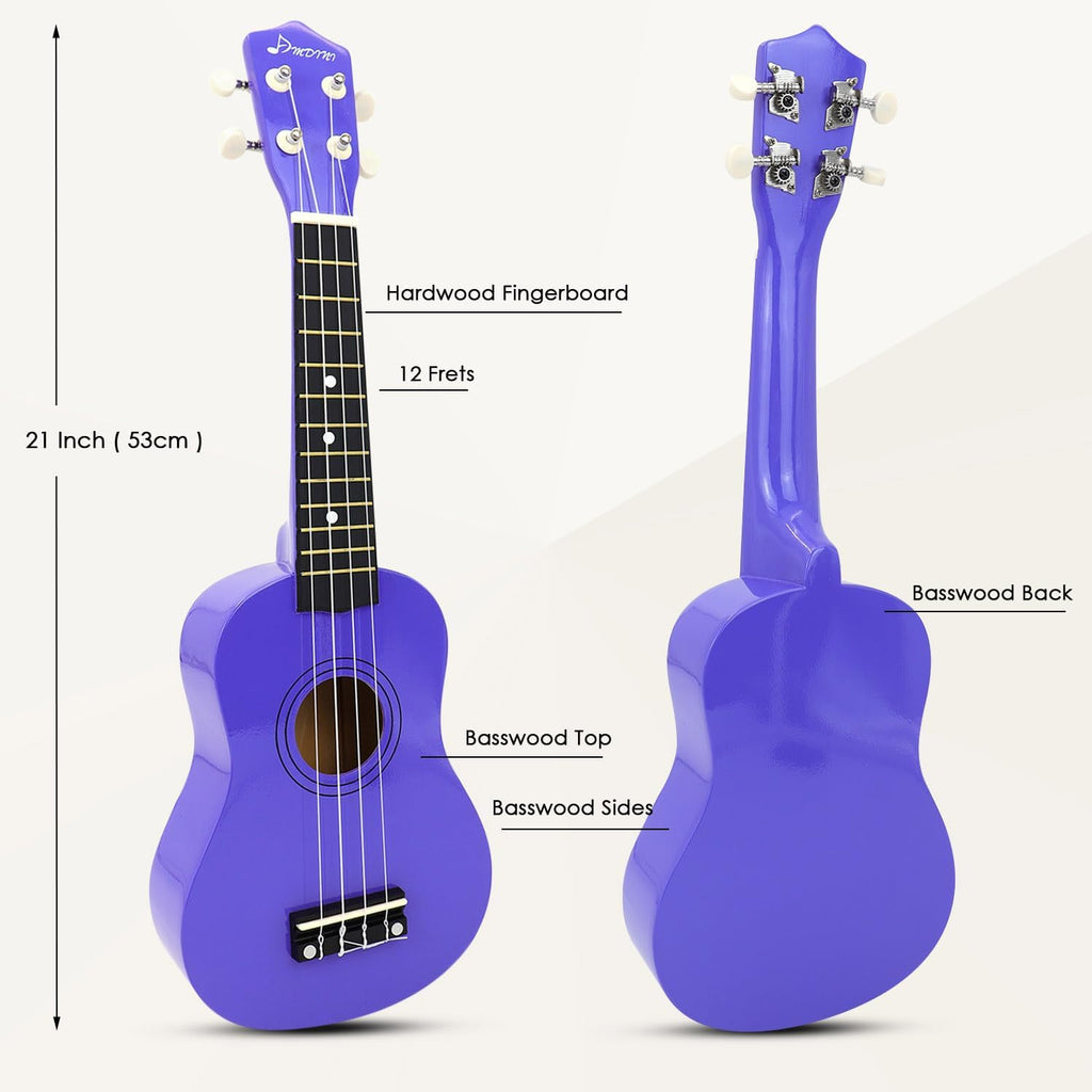 Kit de Ukelele Soprano de 21 Pulgadas para Principiantes de Madera de Tilo para Niños, Adultos y Estudiantes - Mini Guitarra Ukalelee, Paquete con Libro, Bolsa de Concierto, Sintonizador