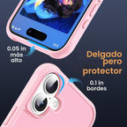 SKYLMW - Funda compatible con iPhone 16 con soporte magnético invisible tipo anillo, funda de grado militar para iPhone 16 de 6.1 pulgadas, compatible con MagSafe, gran sensación de agarre, rosa