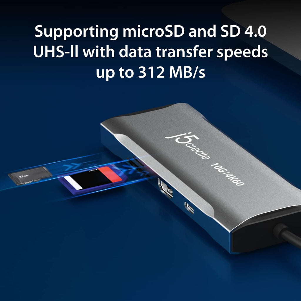 j5create Estación de acoplamiento para laptop, 9 en 1, 4K60Hz HDMI, USB-C