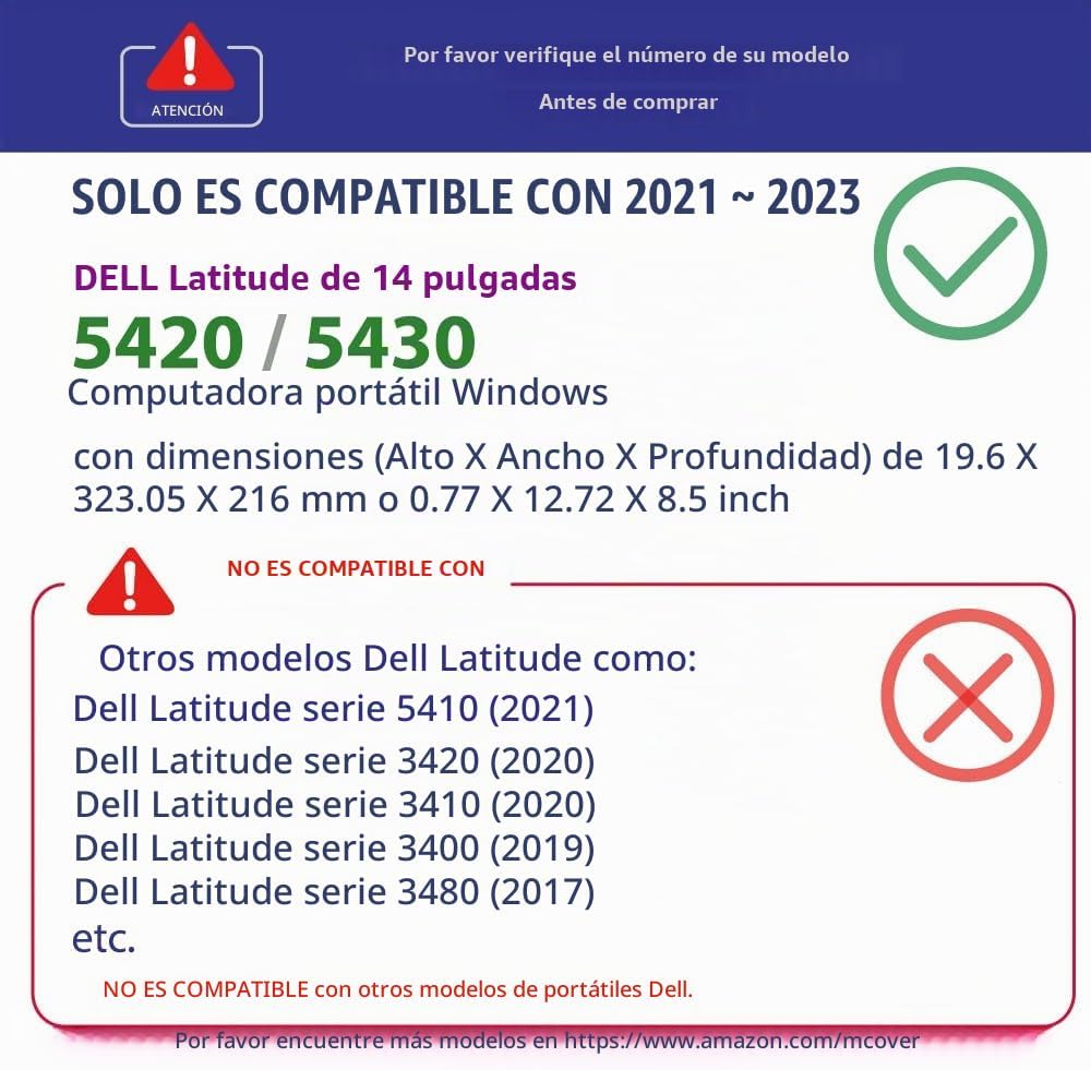 mCover Funda solo compatible con PC portátil Dell Latitude 5420 543...