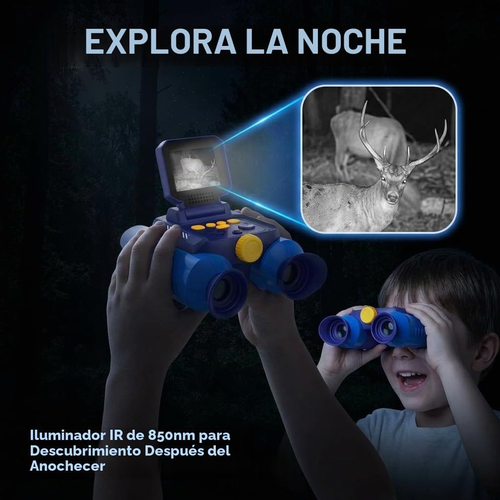 Binoculares para niños con cámara de visión nocturna, telescopio digital de aventuras con zoom 10X con pantalla IPS de 2.4 pulgadas, juguetes STEM Explorer Nature Explorer para observación de